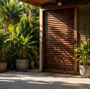 The studio entrance, among the plants