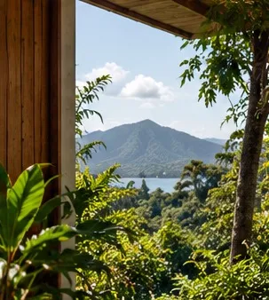 Looking out from the studio to the hills and the water